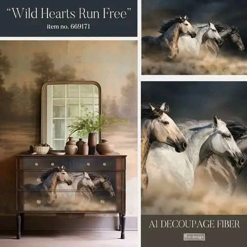 Redesign with Prima Decoupage A1 Fiber Paper Wild Hearts Run Free