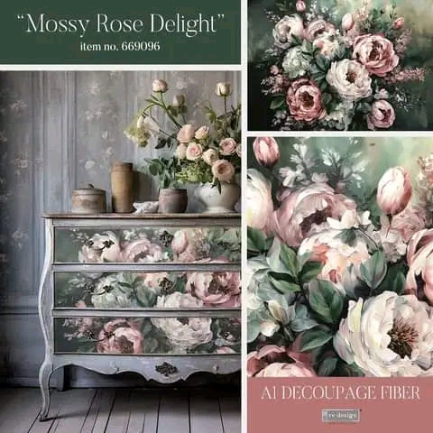 Redesign with Prima Decoupage A1 Fiber Paper Mossy Rose Delight