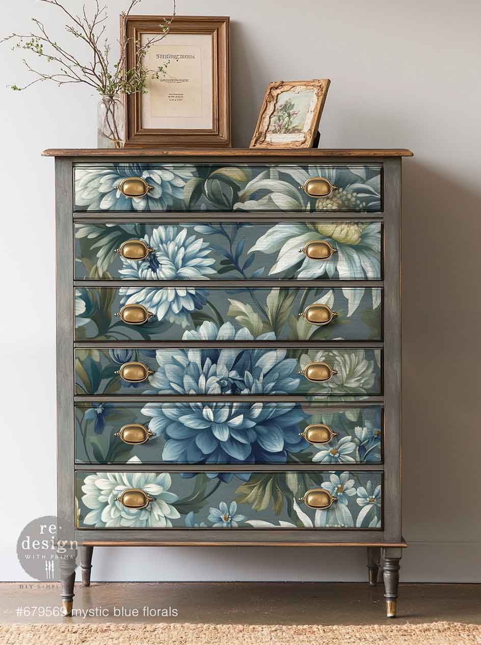 *New* Exclusive Redesign with Prima Decoupage A1 Fiber Paper Limited Edition Mystic Blue Florals