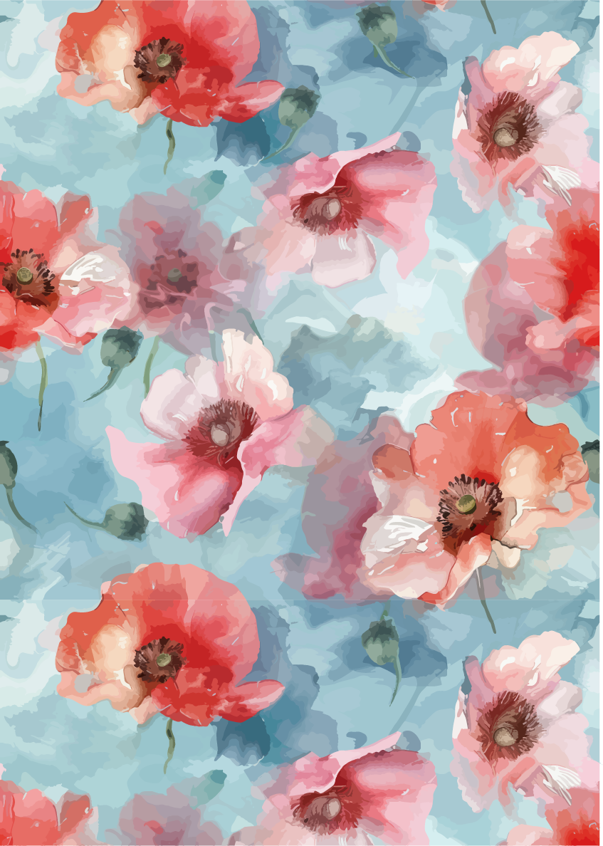 *New* Belle's and Whistles A3 Decoupage Rice Paper 'Water colour Poppy' WITH FREE CHIP BRUSH