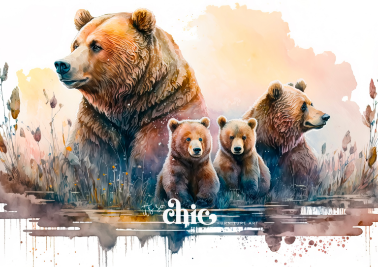 Print On Demand A1/A2/A3 Watercolour Family of Bears Decoupage Paper Paper Craft Decoupage Papers for Furniture Poster Quality