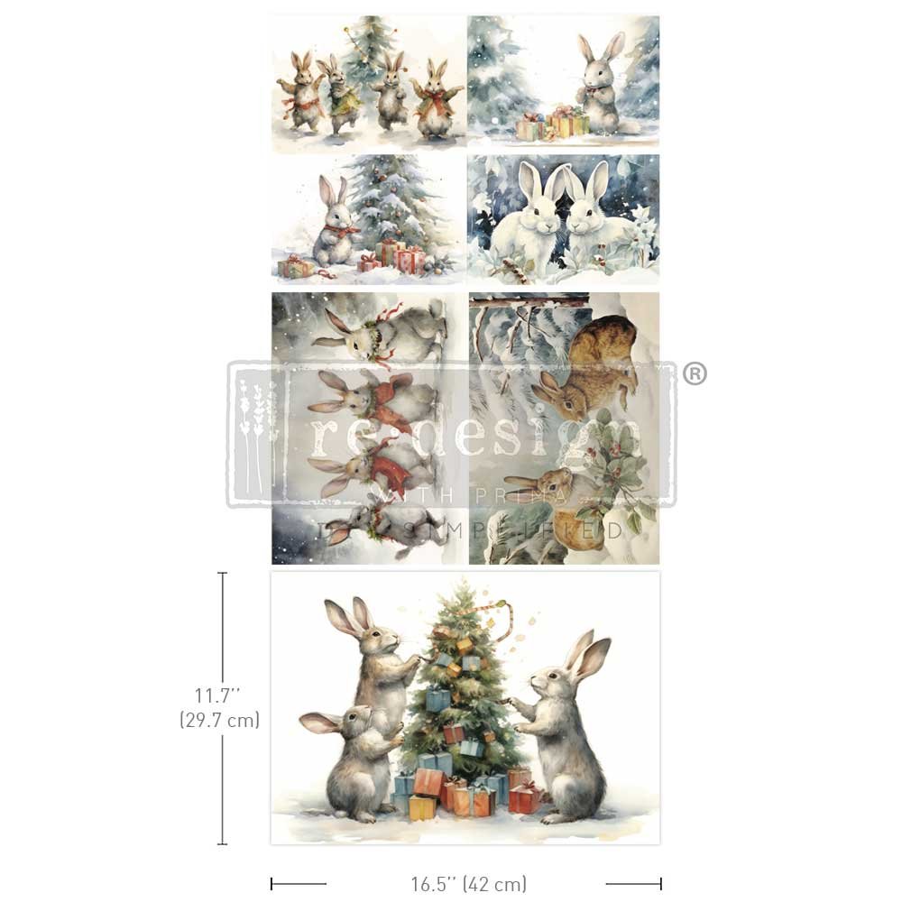 *New* Redesign with Prima Bunny Wonderland  A3 DECOUPAGE FIBRE papers- 3 SHEETS, 11.7”X16.5"