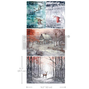 *New* Redesign with Prima Dashing Through The Pines  A3 DECOUPAGE FIBRE papers- 3 SHEETS, 11.7”X16.5"