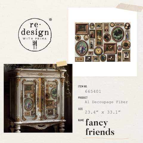 July 2023 Redesign with Prima Decoupage A1 Fiber Paper Collage Chronicles Collection ' Fancy Friends'