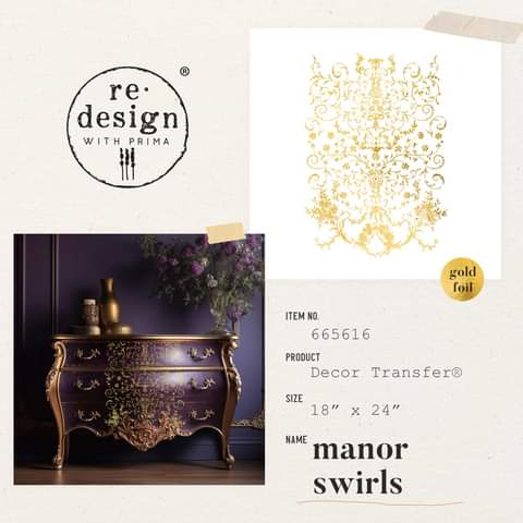 July 2023 Redesign with Prima Kacha Gold Foil Decor Transfer Manor Swirls IN STOCK