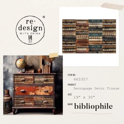 July 2023 Redesign with Prima Decoupage Tissue Paper Collage Chronicles Collection 'Bibliophile'