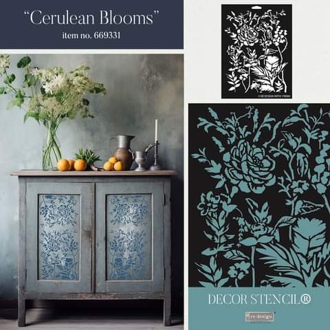 Redesign with Prima Decor Stencil  Cerulean Blooms