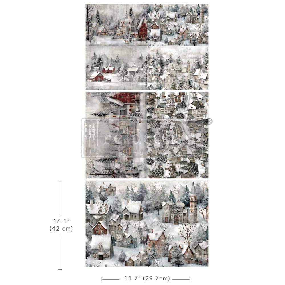 *New* Redesign with Prima SILENT NIGHT SNOW VILLAGE A3 DECOUPAGE DECOR TISSUE- 3 SHEETS, 11.7”X16.5”