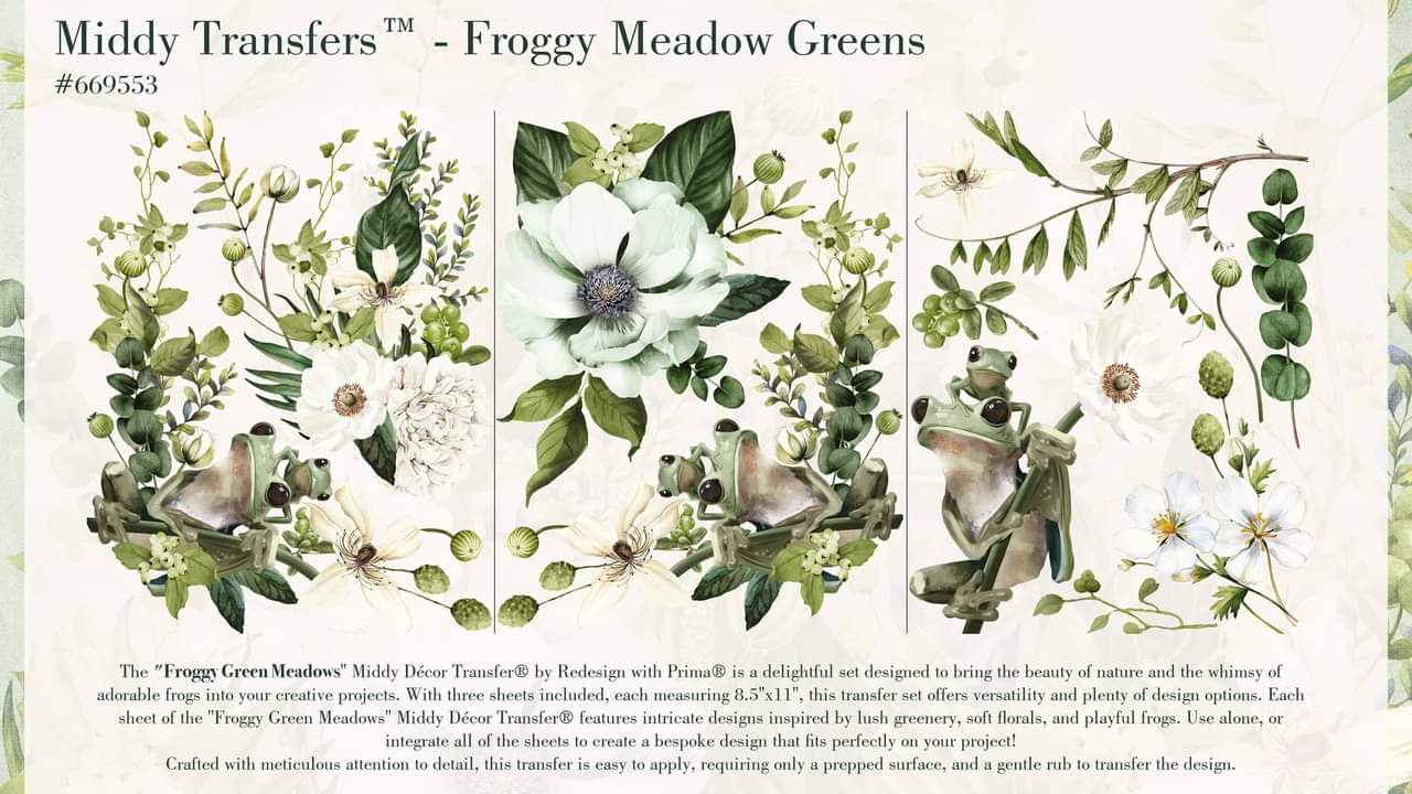 * New* Redesign with Prima Middy Transfer Froggy Meadow Greens Limited Edition