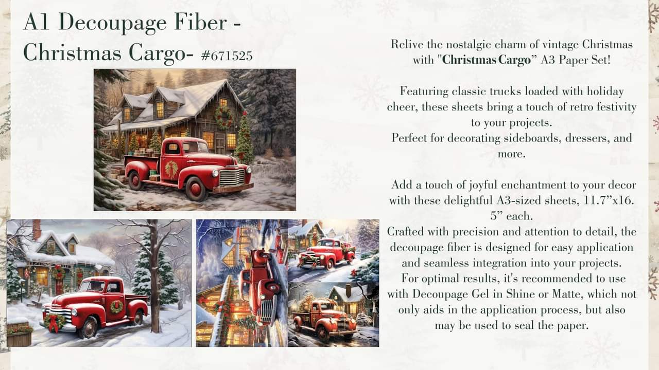 *New* Redesign with Prima CHRISTMAS CARGO A3 DECOUPAGE DECOR TISSUE- 3 SHEETS, 11.7”X16.5”