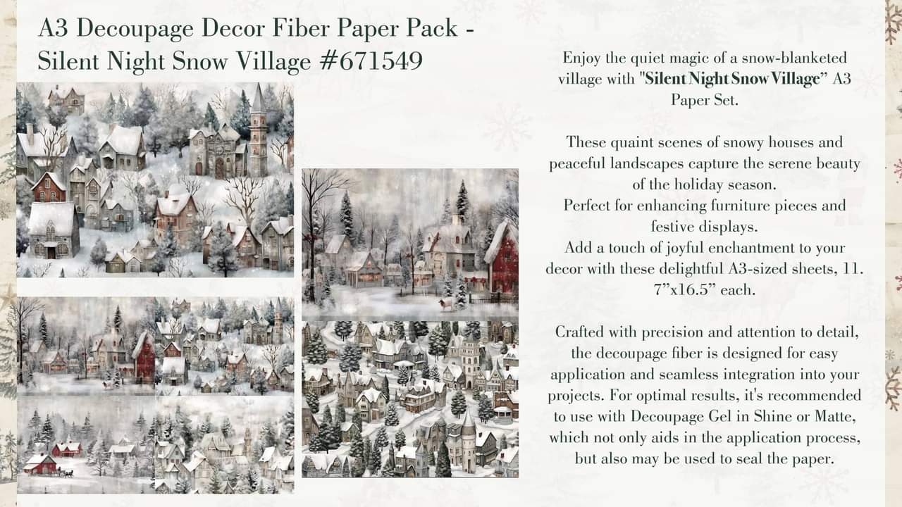 *New* Redesign with Prima SILENT NIGHT SNOW VILLAGE A3 DECOUPAGE DECOR TISSUE- 3 SHEETS, 11.7”X16.5”