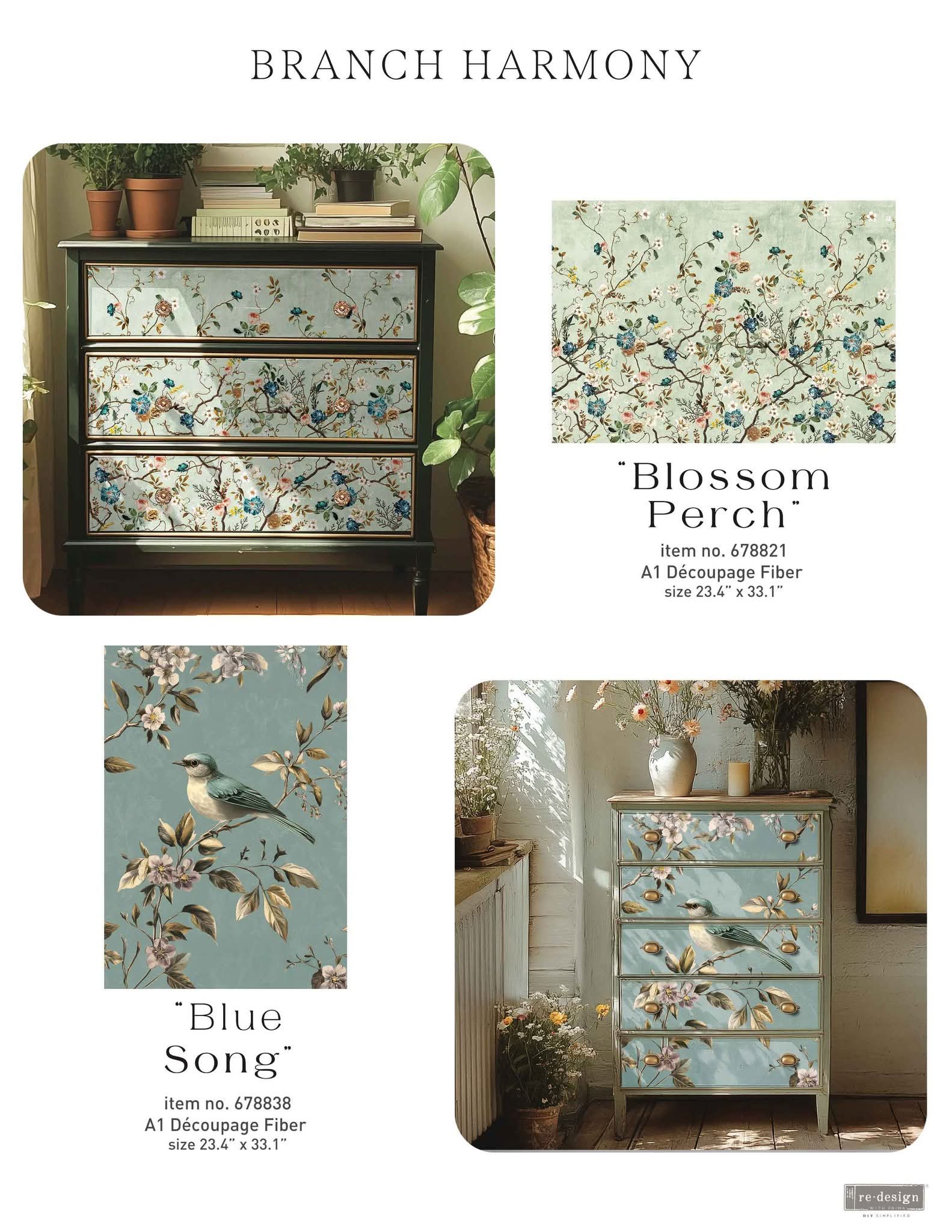 *New*Redesign with Prima Decoupage A1 Fiber Paper Limited Edition Blossom Perch