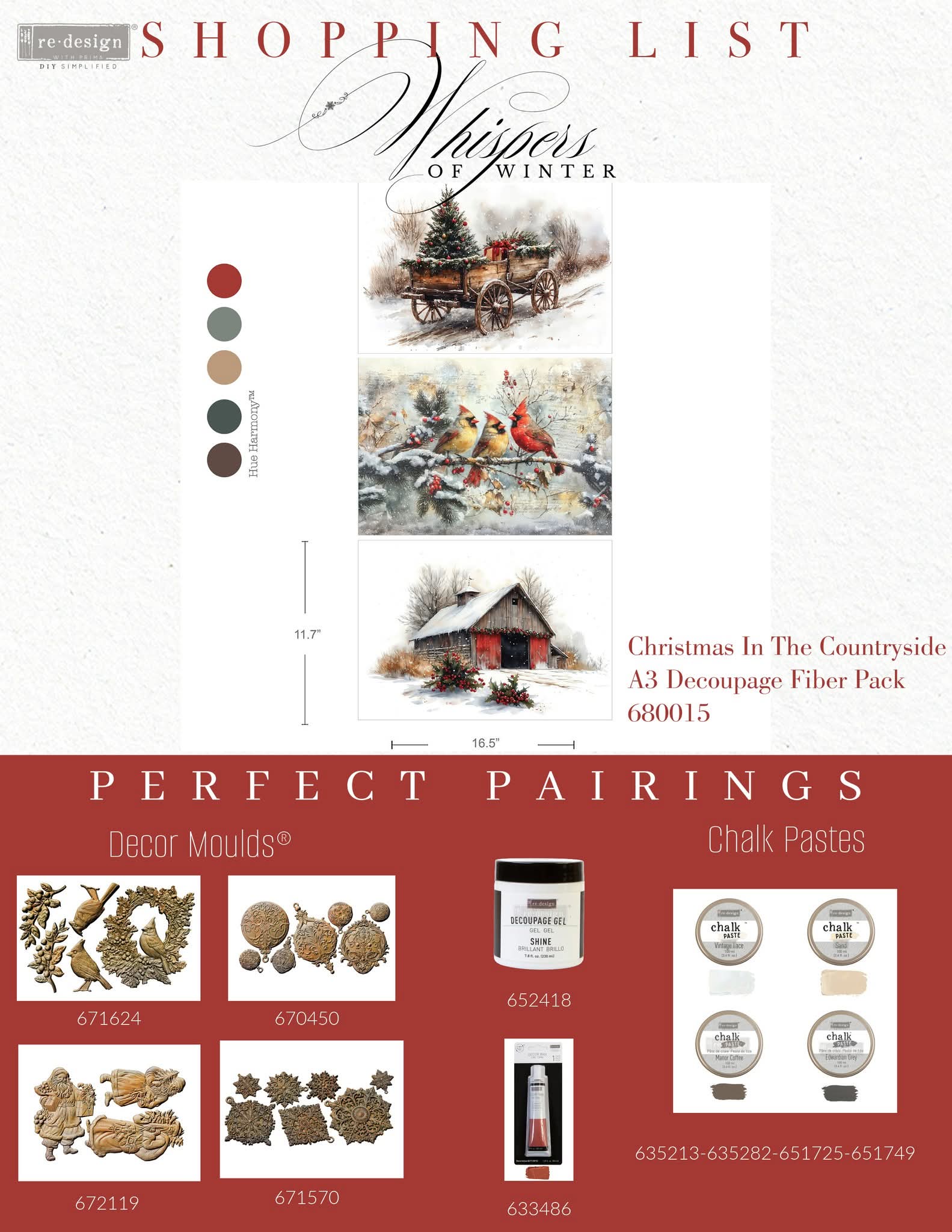 *New* Redesign with Prima Christmas in the Countryside A3 DECOUPAGE DECOR TISSUE- 3 SHEETS, 11.7”X16.5”