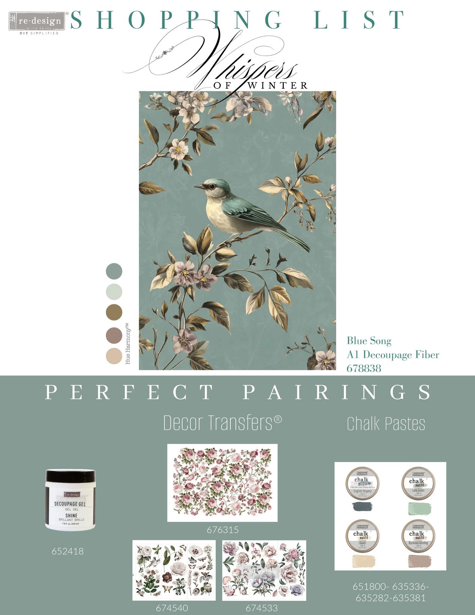 *New*Redesign with Prima Decoupage A1 Fiber Paper Limited Edition Blue Song