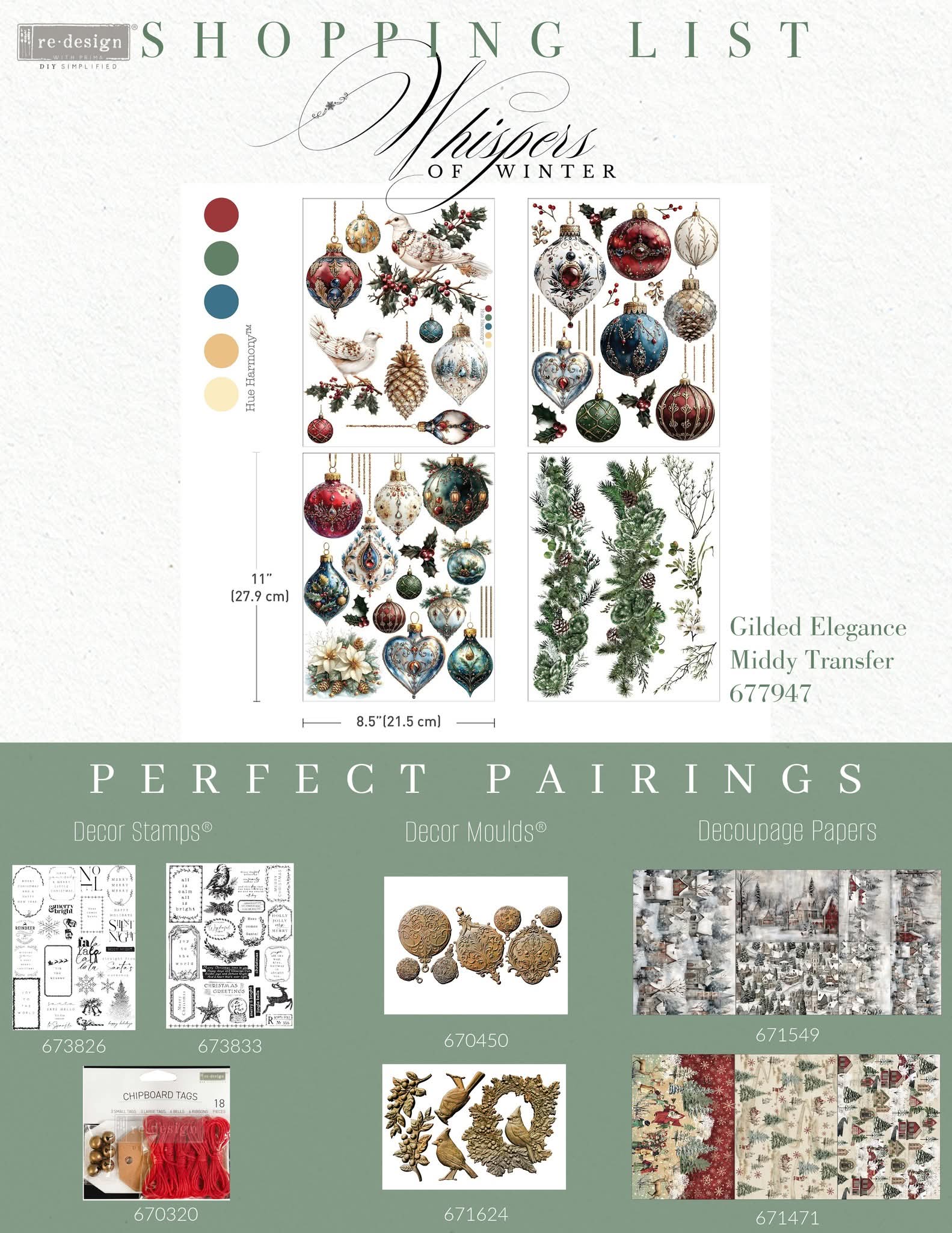 * New* Redesign with Prima Middy Transfer Limited Edition Gilded Elegance * With free bonus sheet 4 instead of 3