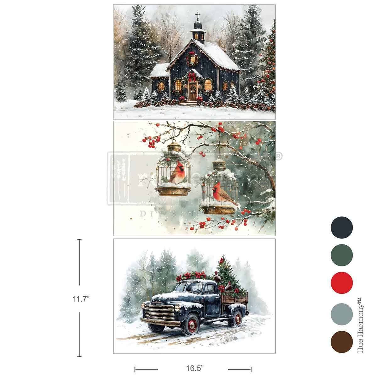 *New* Redesign with Prima Christmas Blessings A3 DECOUPAGE DECOR TISSUE- 3 SHEETS, 11.7”X16.5”