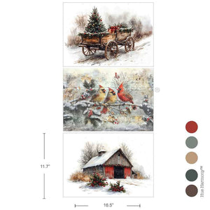 *New* Redesign with Prima Christmas in the Countryside A3 DECOUPAGE DECOR TISSUE- 3 SHEETS, 11.7”X16.5”