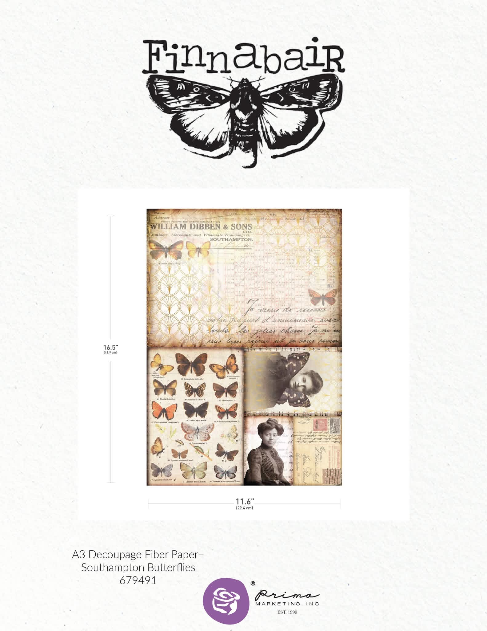 Finnabair A3 Decoupage sheet Southampton Butterflies Limited Edition