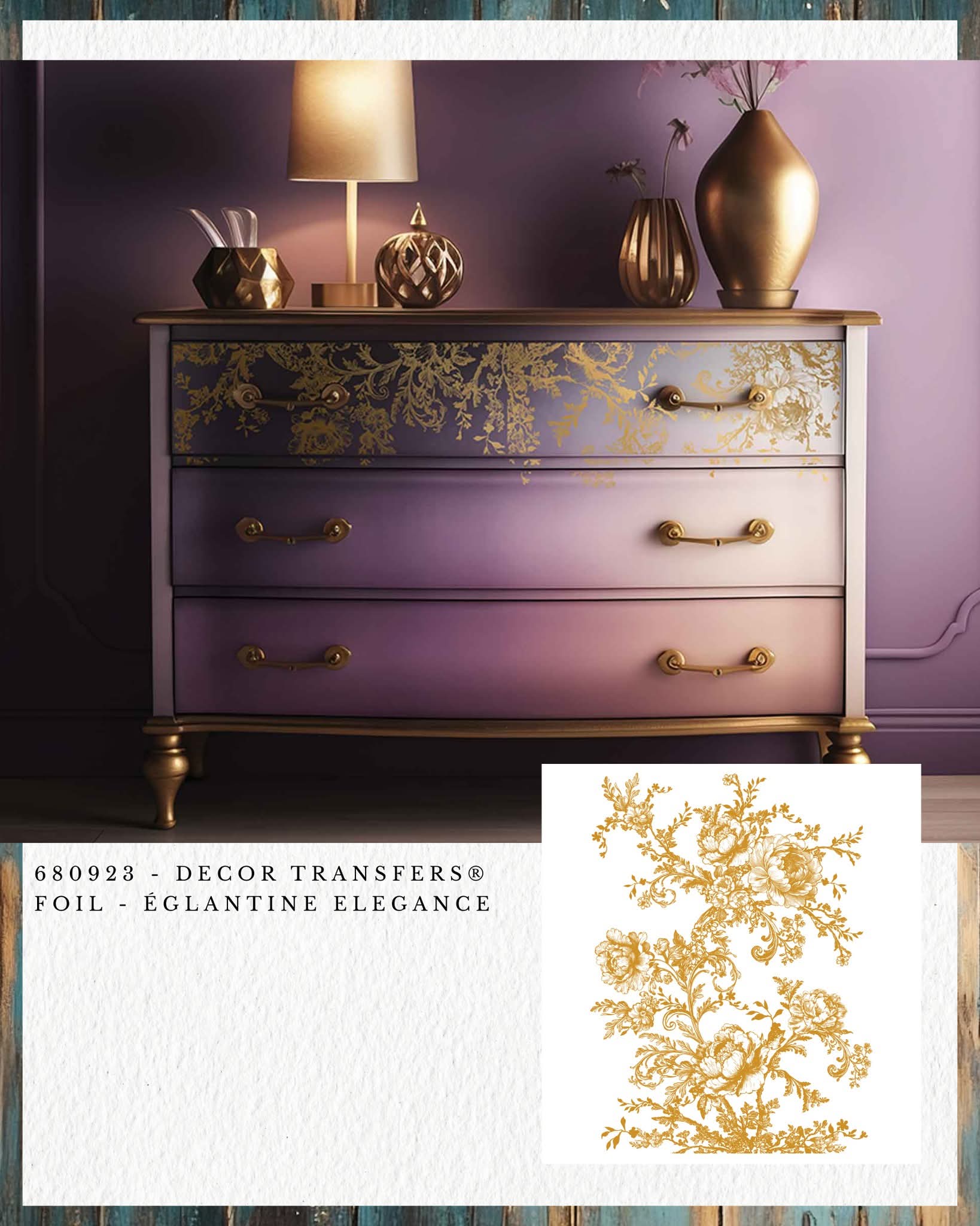 Redesign with Prima New Kacha Gold Foil Decor Transfer Eglantine Elegance