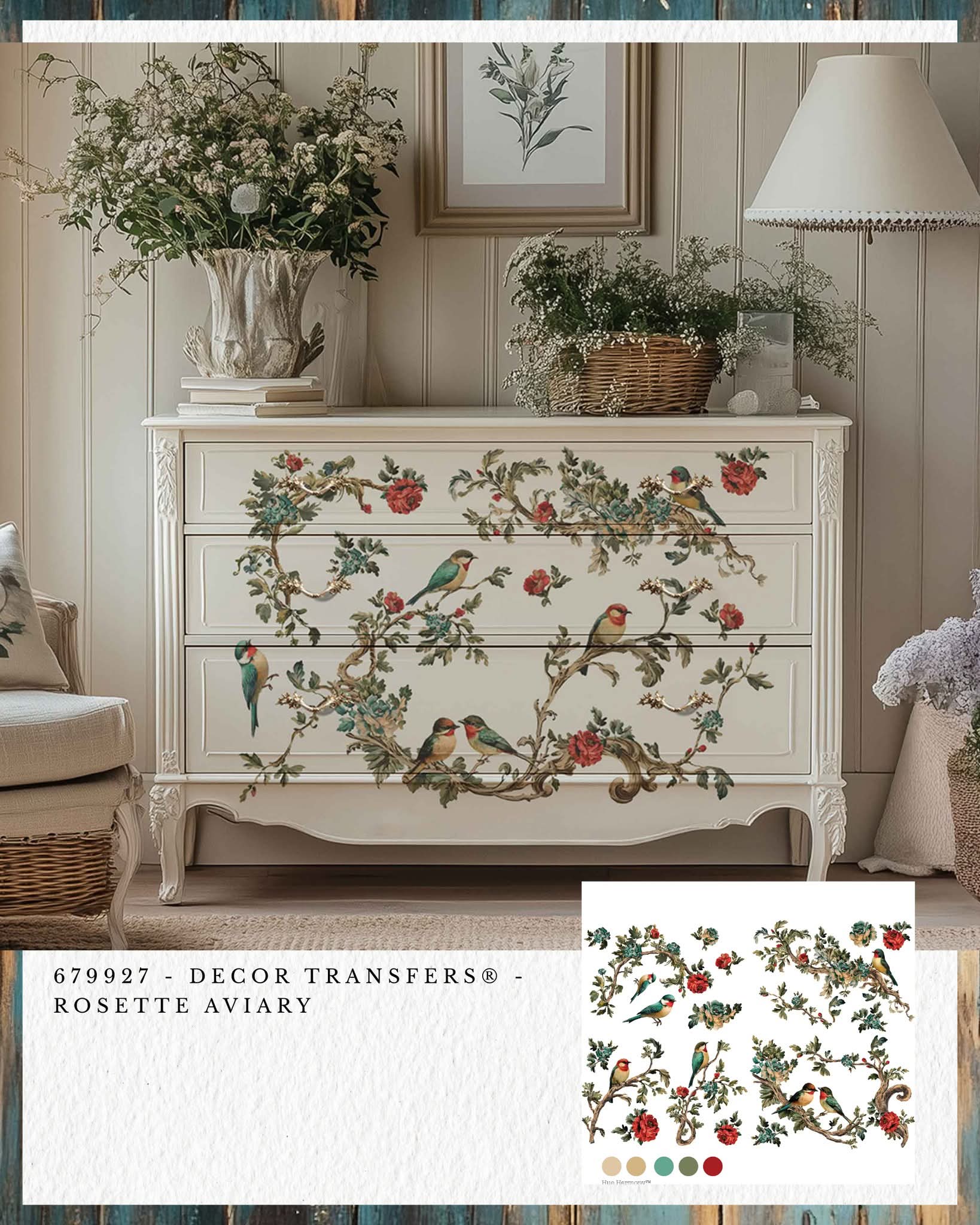 *New* Redesign with Prima Decor New Flat packed transfer Limited edition Rosette Aviary