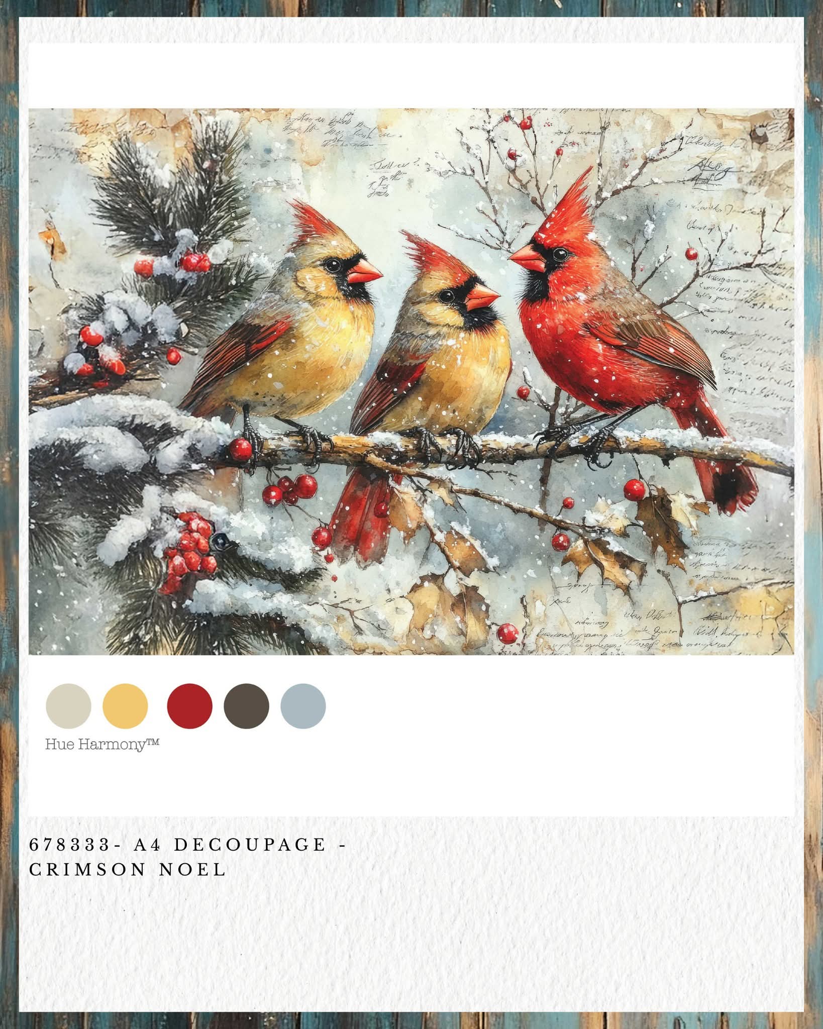 Redesign with Prima New A4 Fiber Decoupage Paper Crimson Noel (1 Sheet)