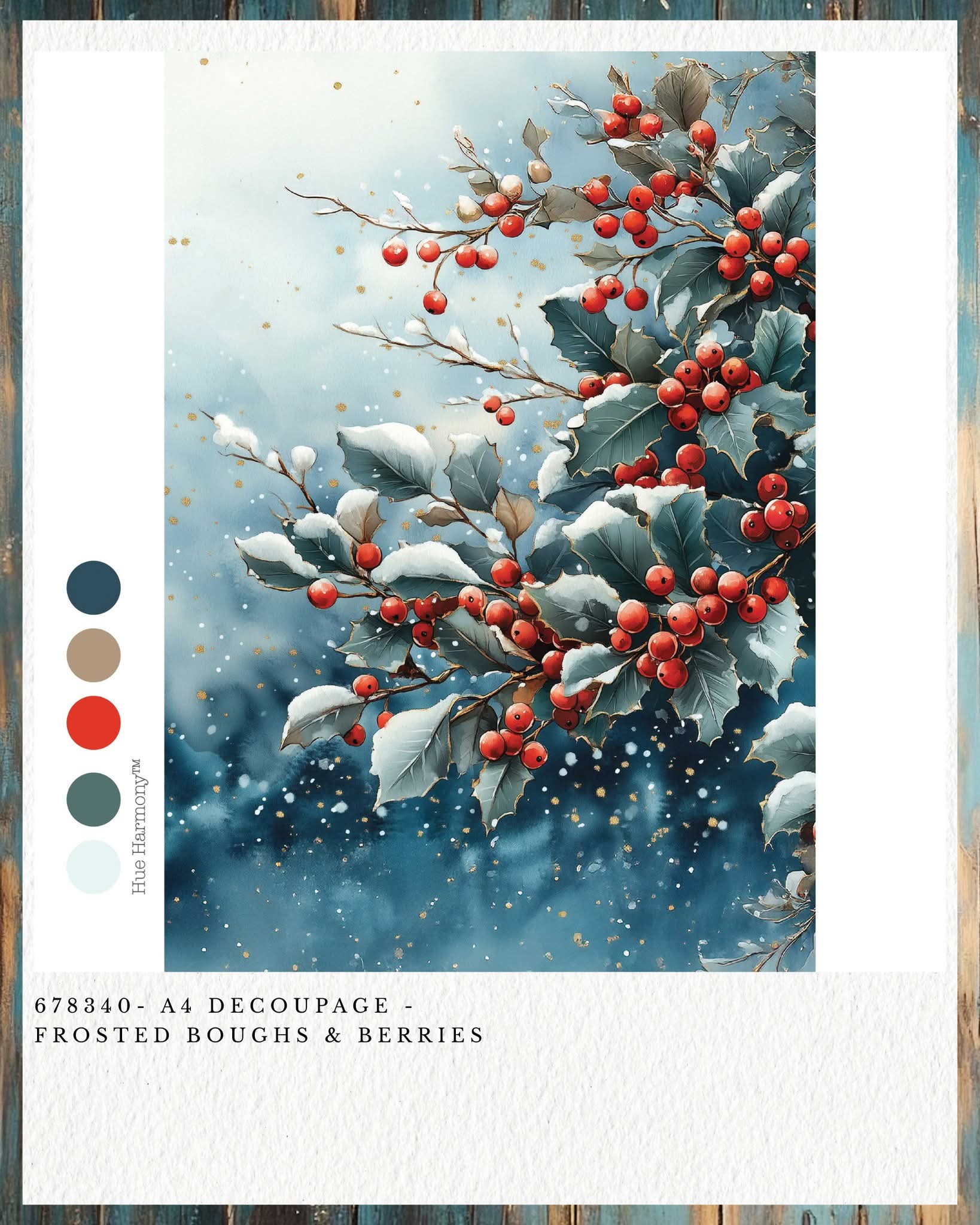 Redesign with Prima New A4 Fiber Decoupage Paper Frosted Bough & Berries (1 Sheet)