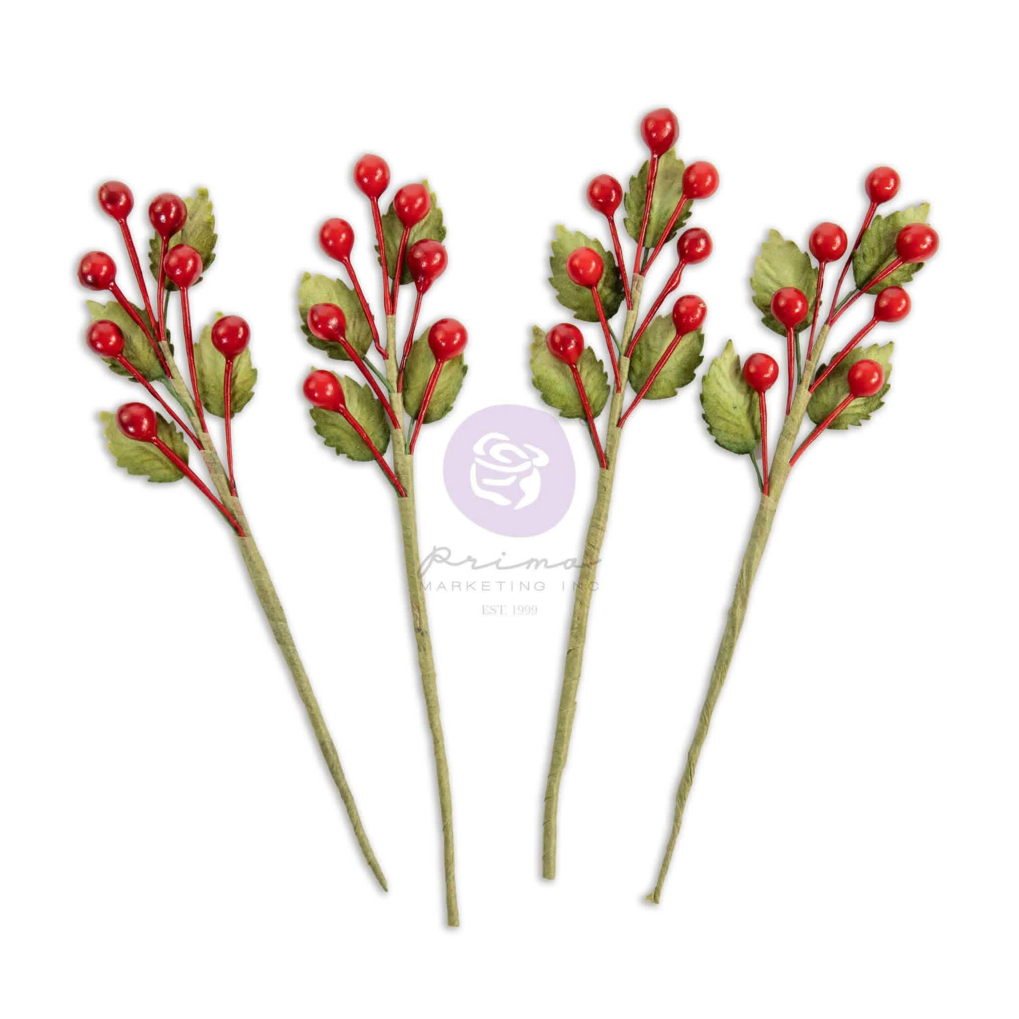 Twinkle Treats Prima Marketing Flowers 'Christmas Berries' (4 PIECES) PREORDER DISPATCH MID NOV
