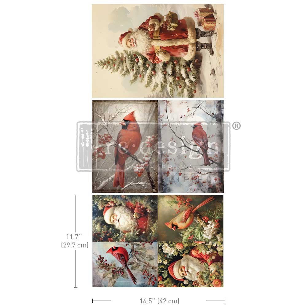 *New* Redesign with Prima Festive Cardinal A3 DECOUPAGE FIBRE papers- 3 SHEETS, 11.7”X16.5"