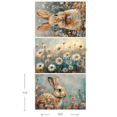 *New* Redesign with Prima Limited Edition Garden Bunny Tales A3 DECOUPAGE FIBRE papers- 3 SHEETS, 11.7”X16.5”