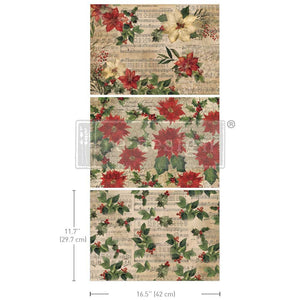 *New* Redesign with Prima Poinsettias  A3 DECOUPAGE FIBRE papers- 3 SHEETS, 11.7”X16.5”