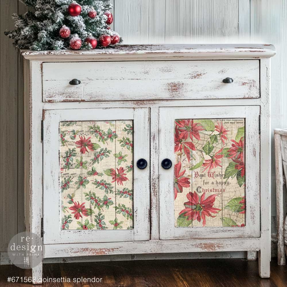 *New* Redesign with Prima Poinsettias  A3 DECOUPAGE FIBRE papers- 3 SHEETS, 11.7”X16.5”