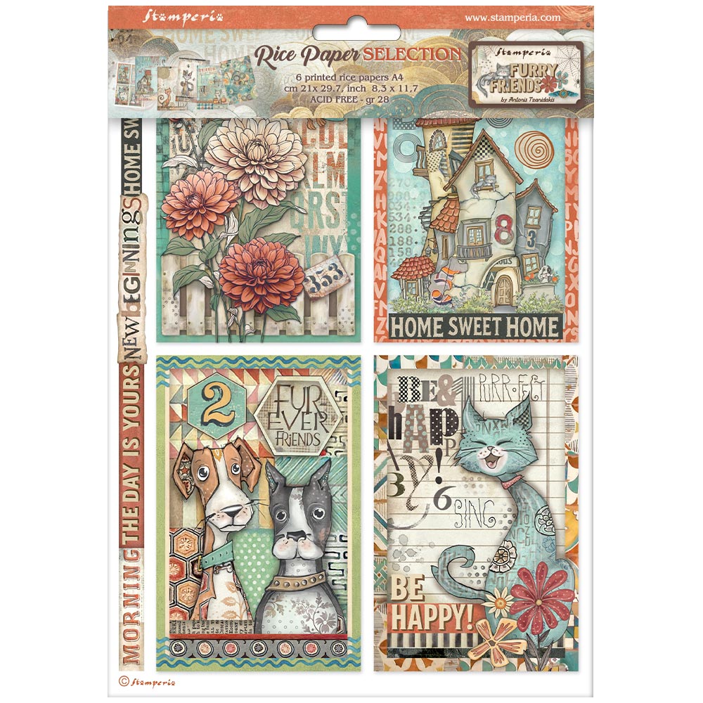 *New* Stamperia Rice Paper Selection Furry Friends 6 x A4 sheets