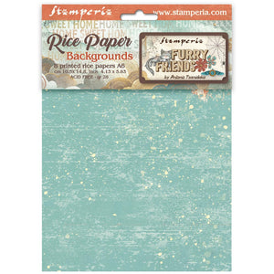 *New In* Stamperia Rice Paper Backgrounds Furry Friends 8 x A6 sheets