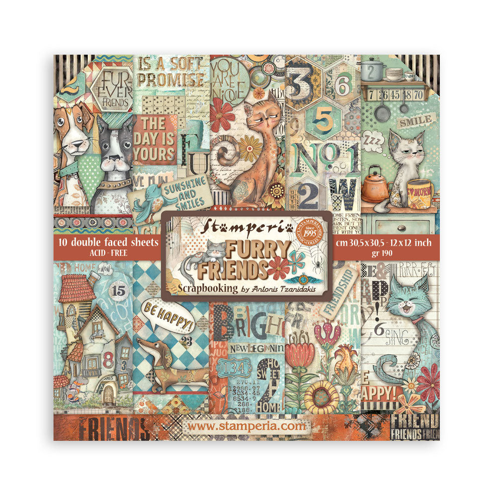 *New* Stamperia Furry Friends 12"x 12" 10 double faced sheets Scrapbooking Pad