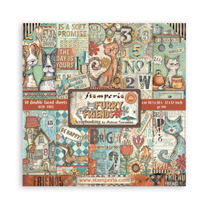 *New* Stamperia Furry Friends 12"x 12" 10 double faced sheets Scrapbooking Pad