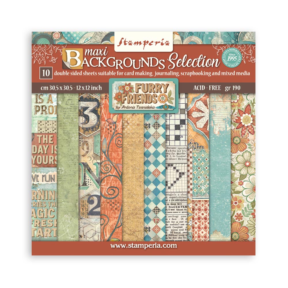 *New* Stamperia Furry Friends Maxi Backgrounds Pad 12"x12"