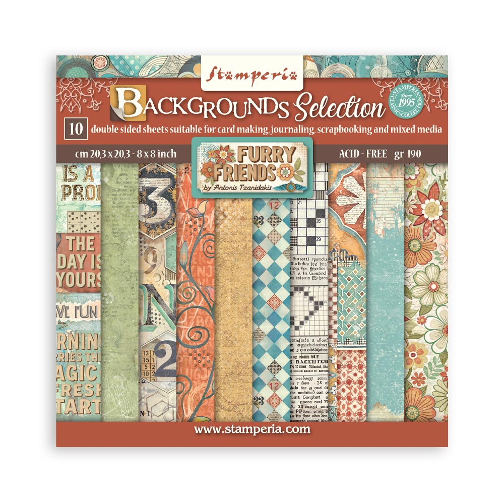 *New* Stamperia Furry Friends Maxi Backgrounds Pad 8"x8"