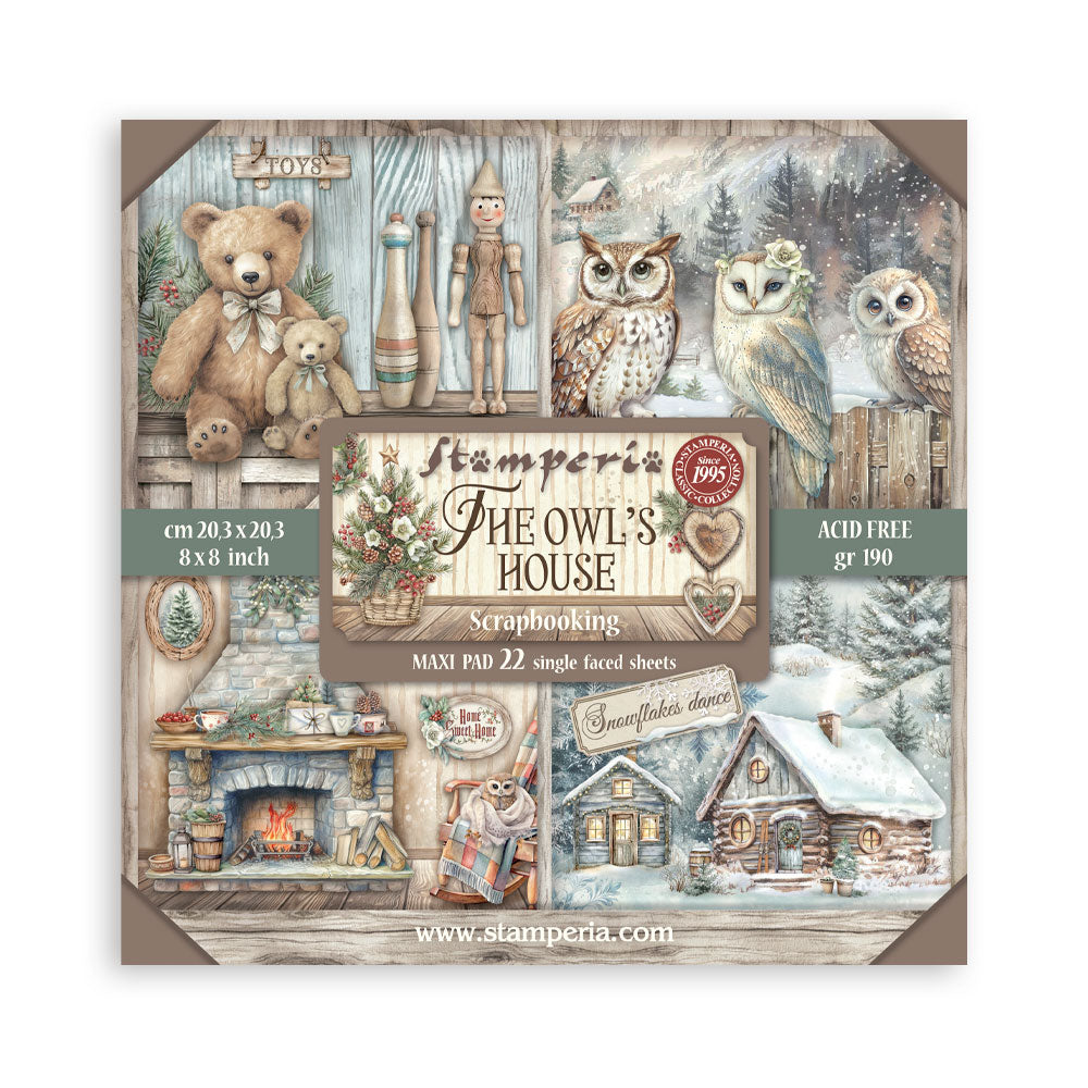 *New* Stamperia The Owls House 8"x 8" 22 single faced sheets Scrapbooking Maxi Pad