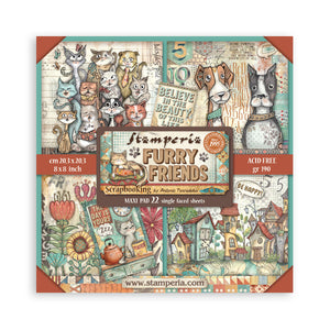 *New* Stamperia Furry Friends 8"x 8" 22 single faced sheets Scrapbooking Maxi Pad