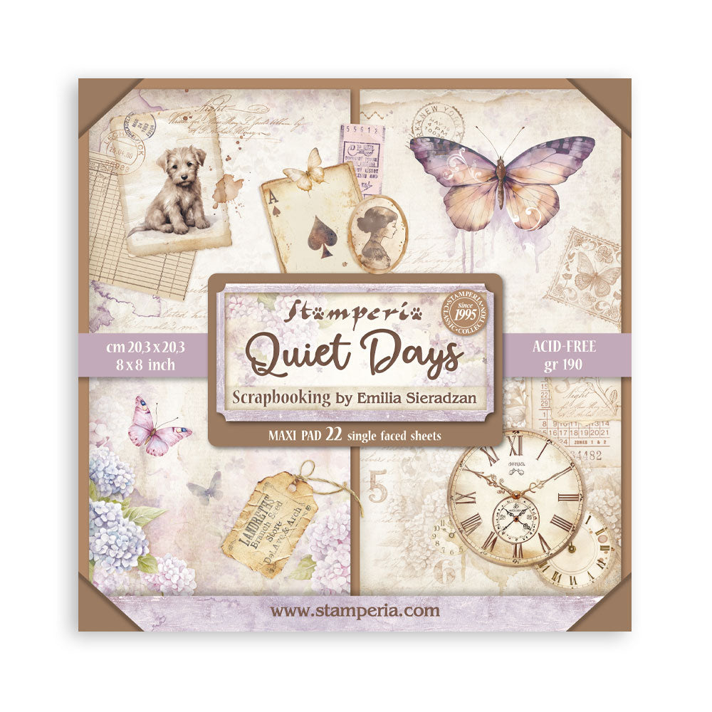 *New* Stamperia Quiet Days 8"x 8" 22 single faced sheets Scrapbooking Maxi Pad PREORDER DISPATCH APPX 15TH NOV