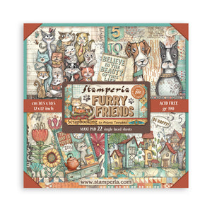 *New* Stamperia Furry Friends Scrapbooking Maxi Pad 22 single faced sheets 12"x12"