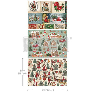 *New* Redesign with Prima Santaland Sparkle A3 DECOUPAGE FIBRE papers- 3 SHEETS, 11.7”X16.5"