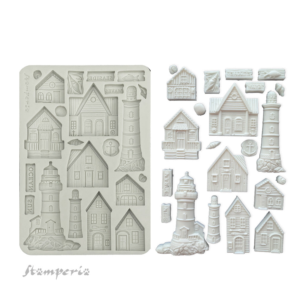 *NEW*Stamperia Silicon Mould A5 - Silent Sea 'Houses and Lighthouse' IN STOCK