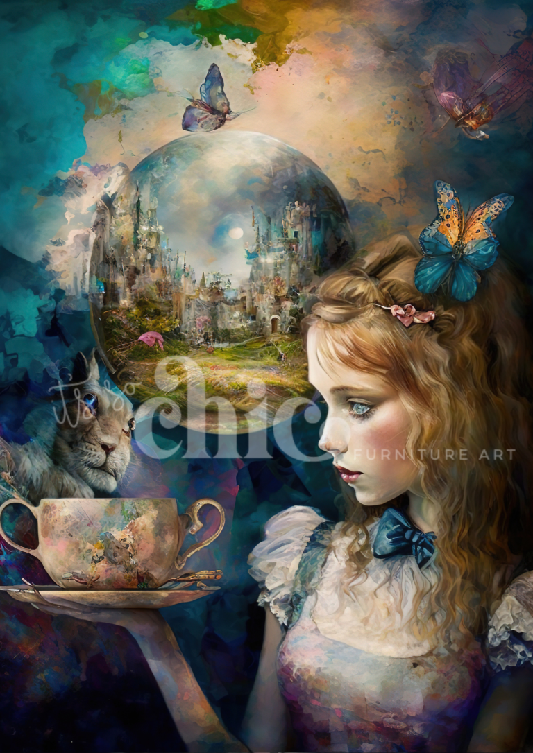 Print On Demand A1/A2/A3 Alice World in a Bubble Decoupage Paper Paper Craft Decoupage Papers for Furniture Poster Quality