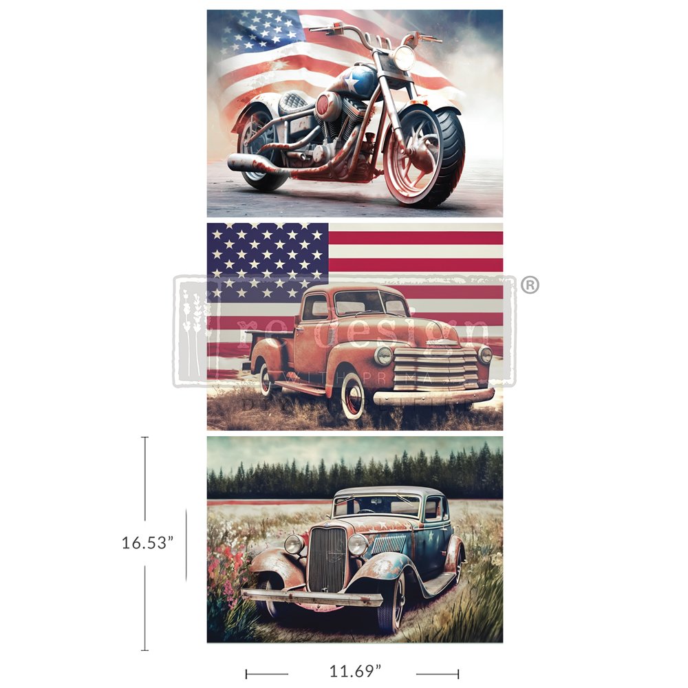 *New* Redesign with Prima ALL AMERICAN – A3 DECOUPAGE DECOR TISSUE PAPER PACK – 3 SHEETS, 11.7”X16.5” EACH