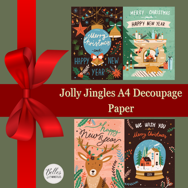 *New* Belle's and Whistles Decoupage Rice paper A4 Jolly Jingles