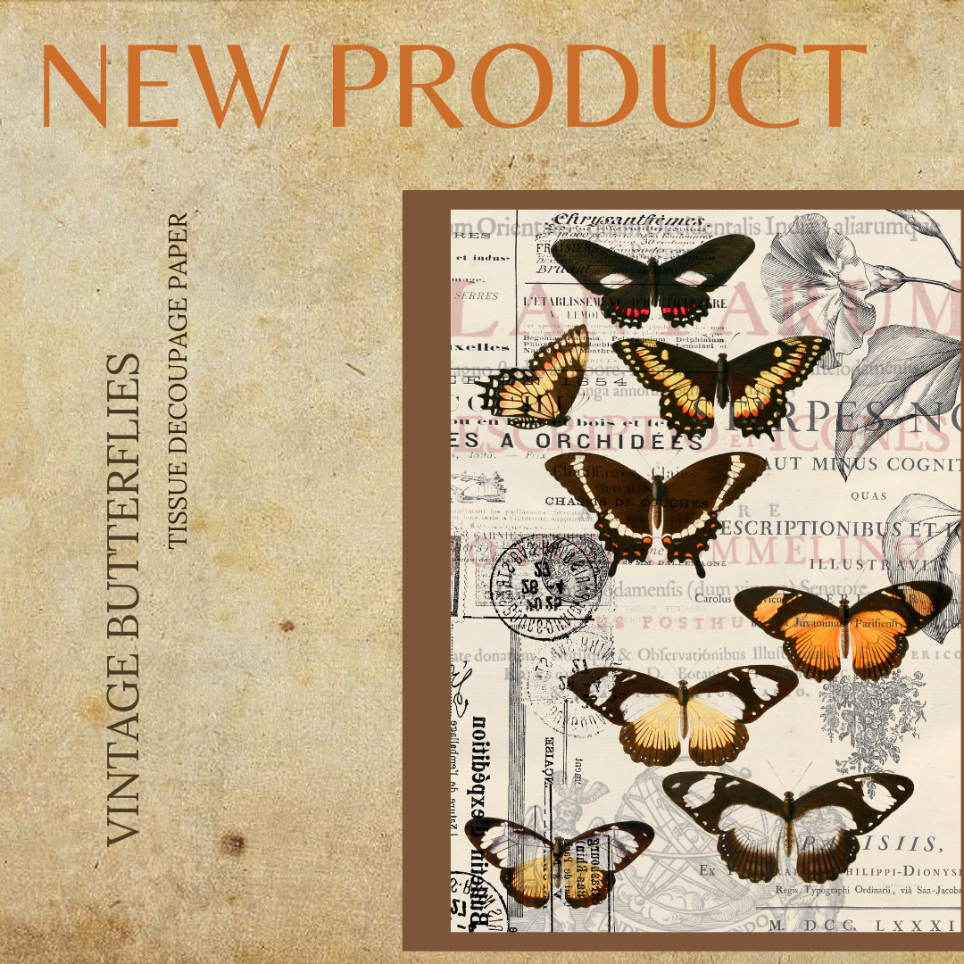 Dixie Belle Belle's and Whistles 2023 20" x 30" Decoupage Tissue Paper Vintage Butterflies *NEW*