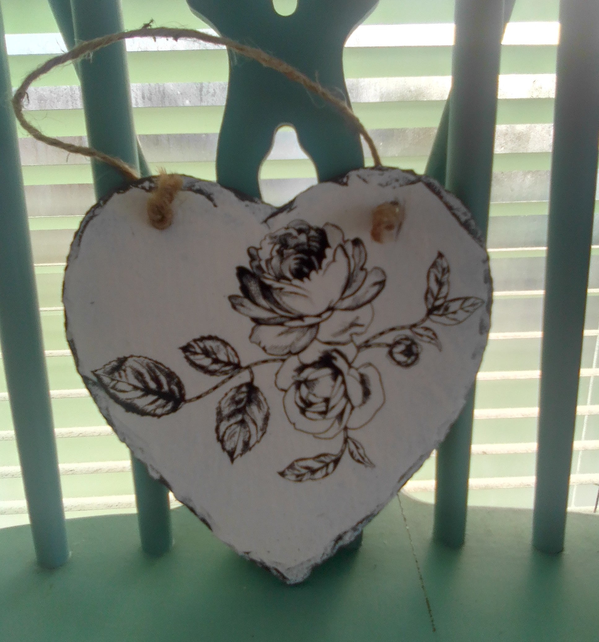 Handcrafted Slate heart Rose