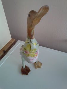 Vintage blue 'Tropical flowers' large wooden duck