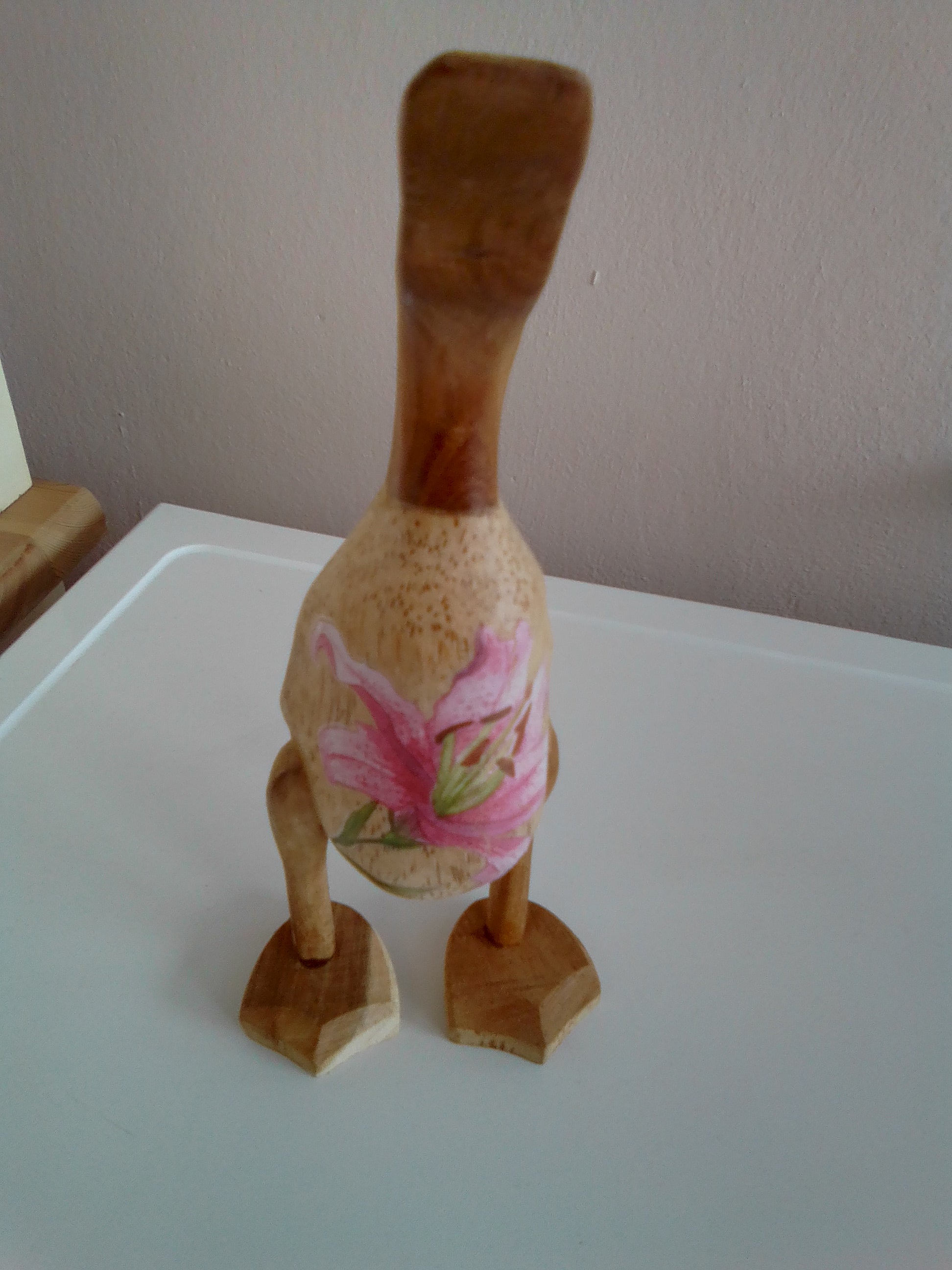 Vintage blue 'Tropical Flowers' natural small wooden duck